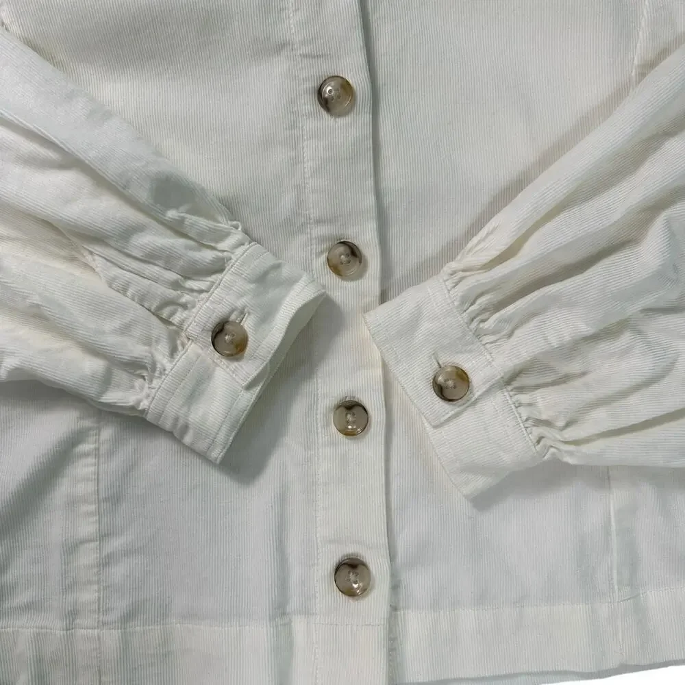 Madewell Corduroy Shirred-Sleeve Button-Front Shirt Ivory Blouse Top Size XS‎